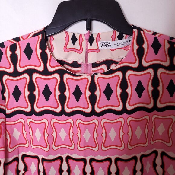 Zara Midi Dress Medium Pink, Black Printed Side Slits Resort - Picture 4 of 12